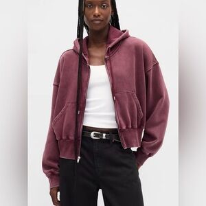 GAP VintageSoft wedge zip hoodie in Tuscan Red Wash. 
Cropped, oversized.